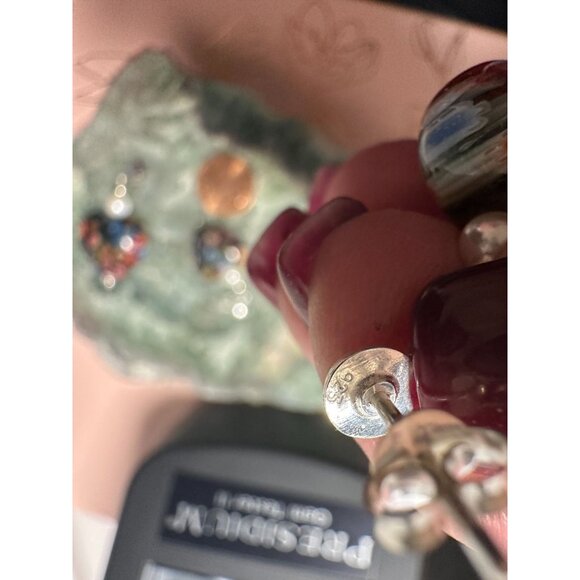 Italian Art Glass Millefiori, Sterling and Pearl Pendant and Earrings set - Picture 3 of 3